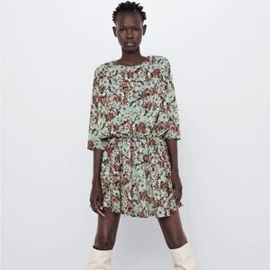 ZARA Long Sleeve, Floral Casual Apron Dress